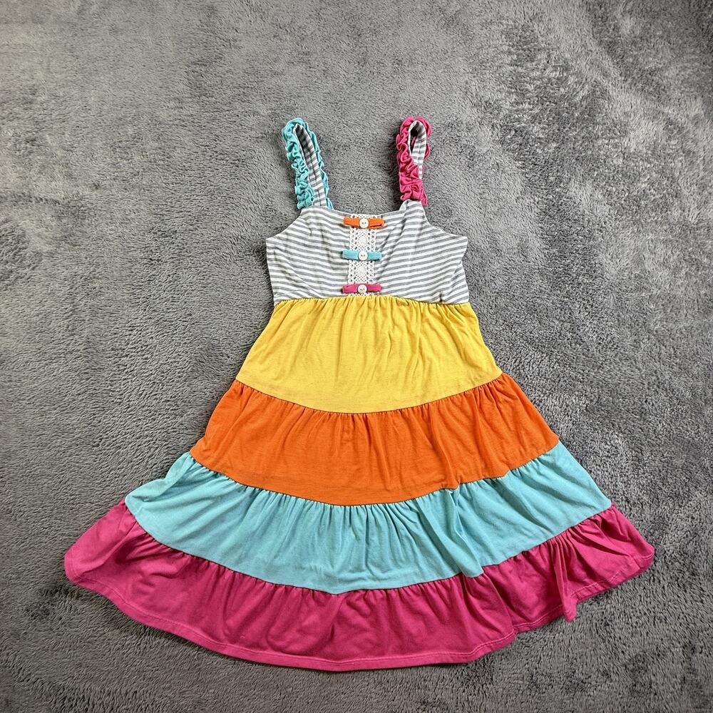 Jona Michelle Girls Size 10 Rainbow Tiered Ruffle Dress Colorblock Sundress